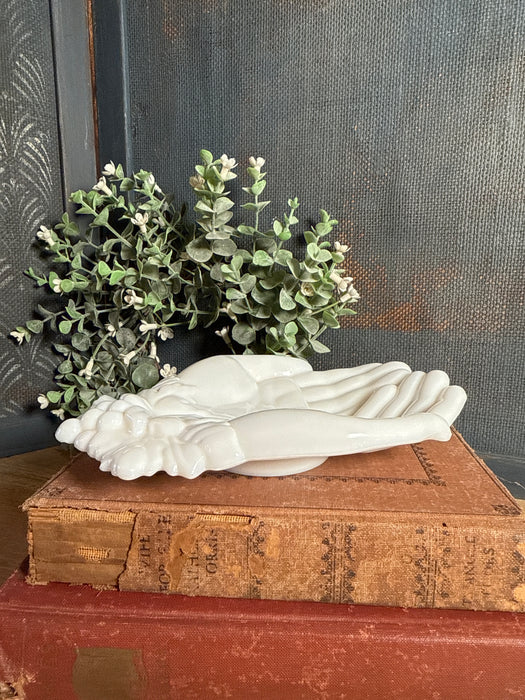 Milk Glass Giving hands Westmoreland WG in White with grapes | Open Hand trinket or soap dish