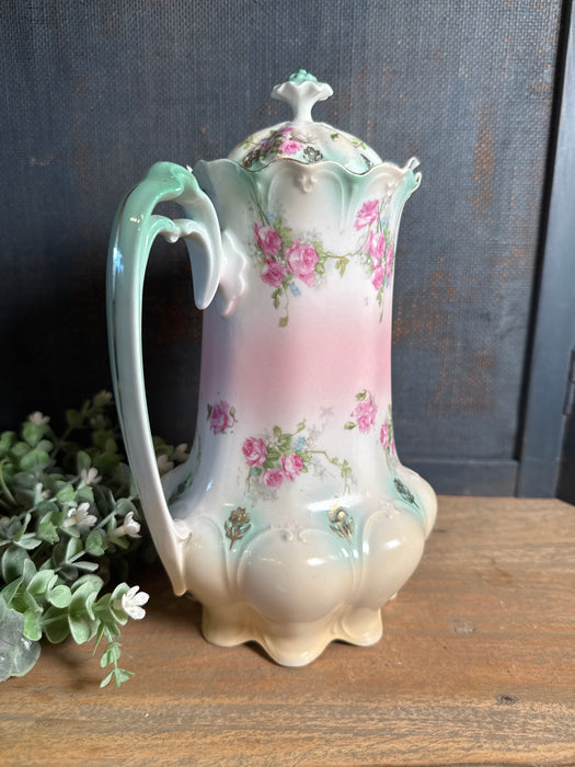 Antique Chocolate Pot by Imperial Vienna Austria | Sunning Pink & Green Vintage China