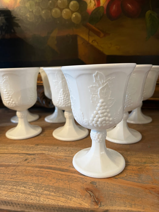 Vintage Milk Glass Goblets | Harvest Grapes | set of 4