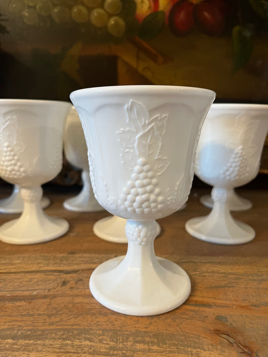 Vintage Milk Glass Goblets | Harvest Grapes | set of 4
