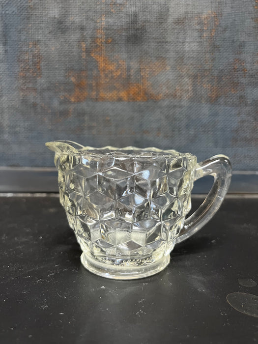 Creamer & Open Sugar, Jeannette Glass, Cube Clear, Vintage