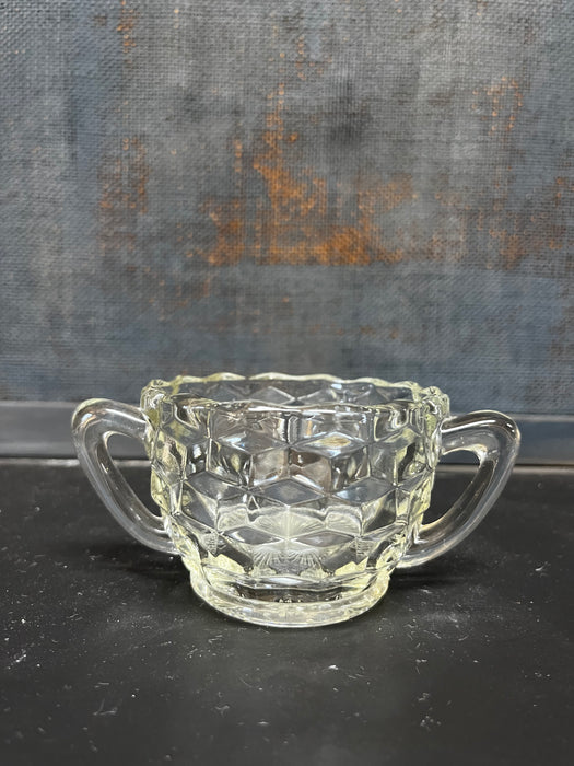 Creamer & Open Sugar, Jeannette Glass, Cube Clear, Vintage