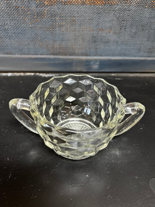 Creamer & Open Sugar, Jeannette Glass, Cube Clear, Vintage