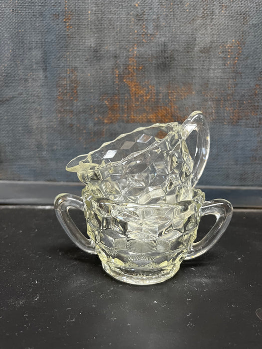 Creamer & Open Sugar, Jeannette Glass, Cube Clear, Vintage