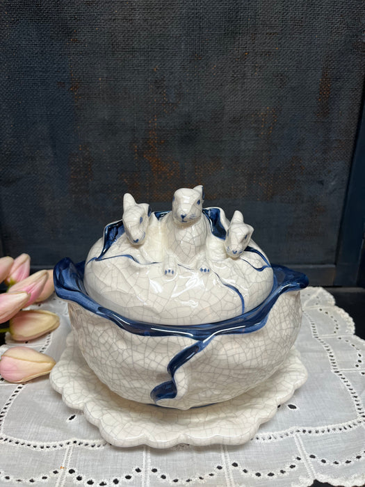 Vintage Dedham The Potting Shed | Bunny Rabbit Lettuce Shaped Covered Serving Bowl