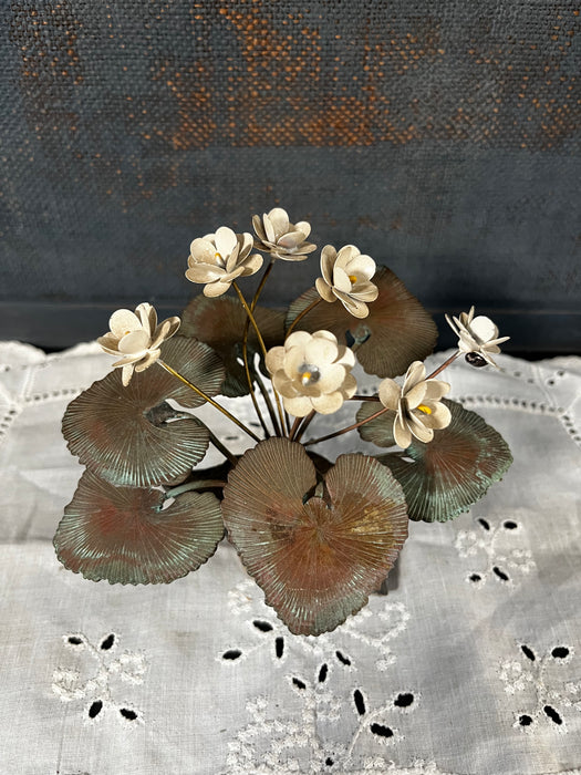 Vintage Demetrios L. Xethalis Brass Violet Plant Art Sculpture on Stone Base