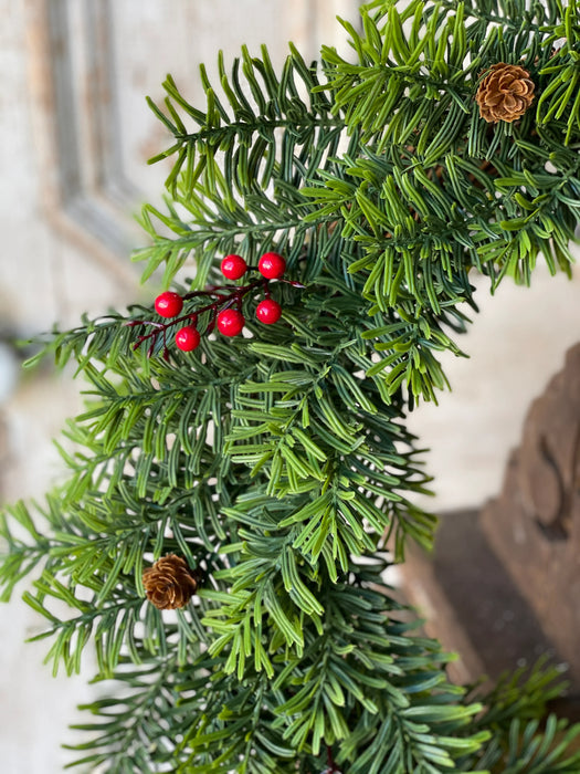 Cardinal Valley Wreath | 22" Pine & Red Berries Holiday Greenery & Christmas Home Decor