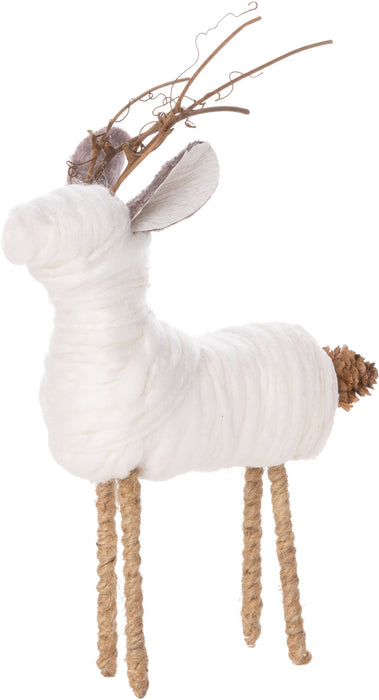 Silver Tree Home & Holiday - A64073 White standing deer,twig antlers,wool fur,pine cone