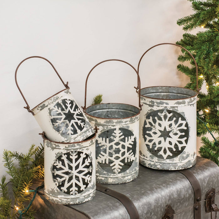 Col House Designs - White Vintage Snowflake Buckets