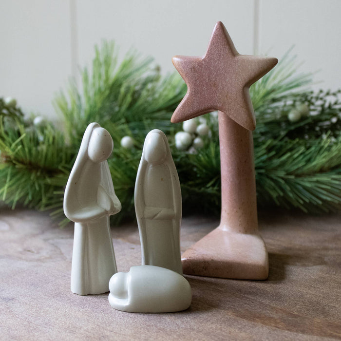 Natural 4 Piece Nativity | Carved Soapstone | Handmade | Fair Trade from Kenya