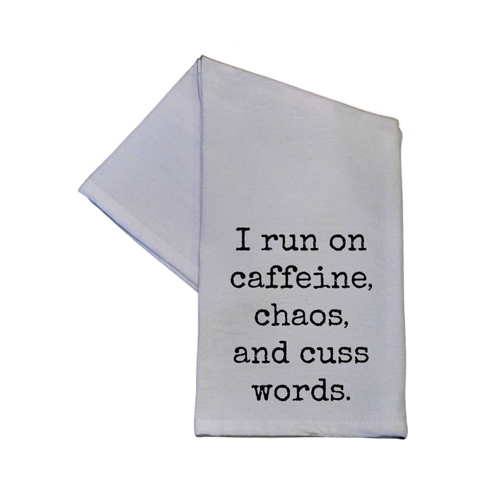 Driftless Studios - I Run On Caffeine, Chaos And Cuss Words Tea Towel 16x24