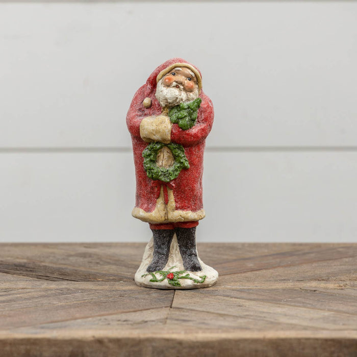 Red Santa with Tree & Wreath | 8.5 Inches tall | Whimsical Christmas Decor