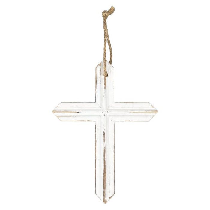 WT Collection - A Wing Tai Trading Company - Whitewashed Cross - 5.5 x 0.5 x 7.3 in