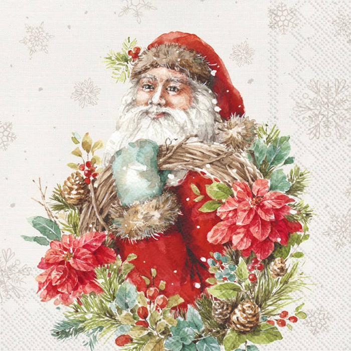 Santa's Wreath in Cream | 20 Ct Paper Napkins for Holiday Events or Decoupage Home Decor