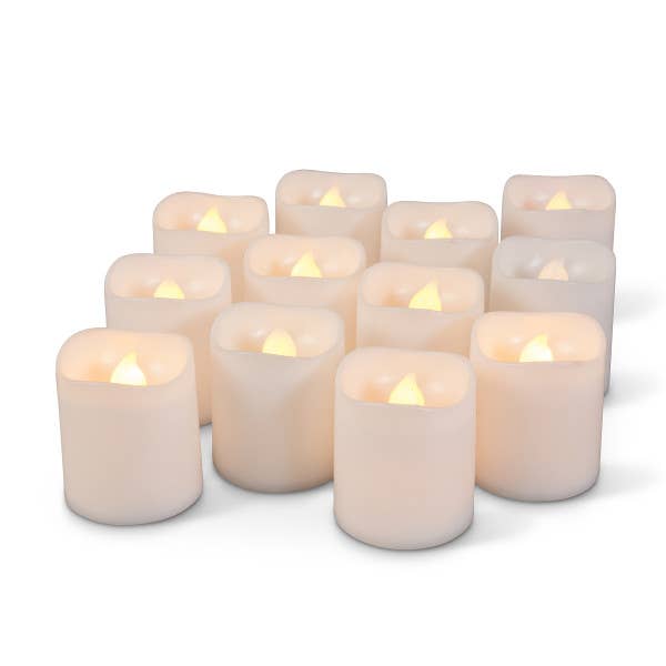 The Gerson Companies - Set of 12 White Wavy Edge Plastic LED Votives.
