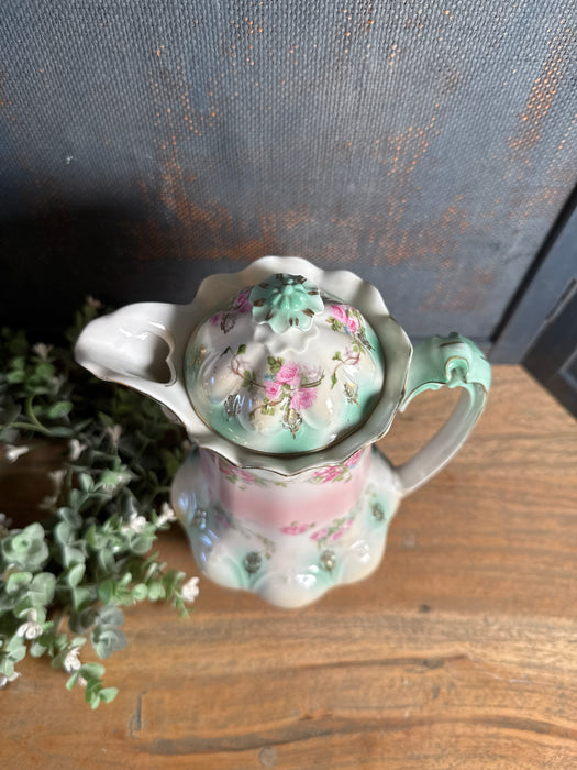 Antique Chocolate Pot by Imperial Vienna Austria | Sunning Pink & Green Vintage China