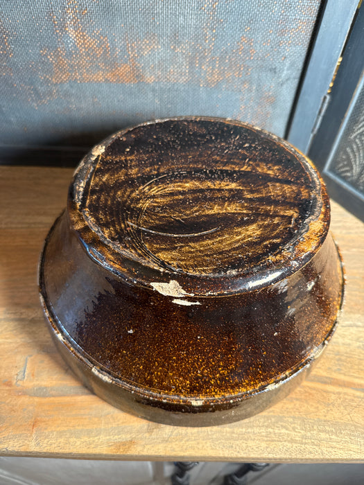 Antique Stoneware Primitive Mixing Bowl with Salt Glaze finish