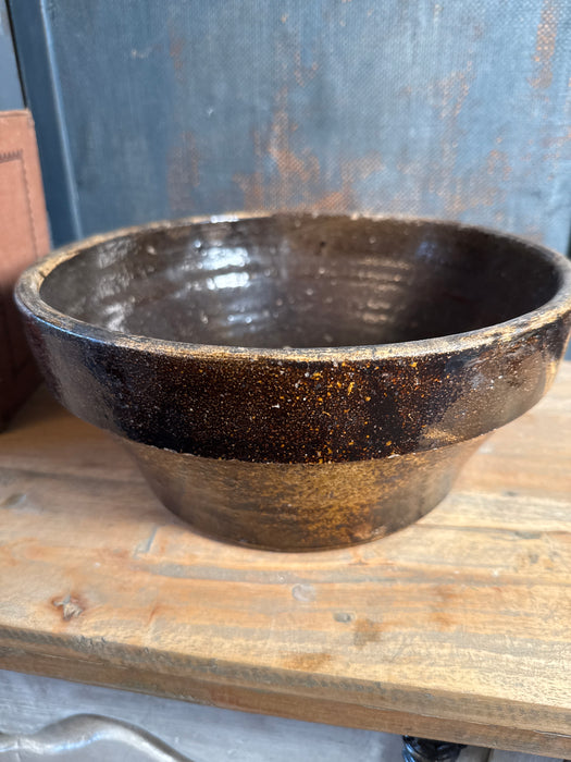 Antique Stoneware Primitive Mixing Bowl with Salt Glaze finish