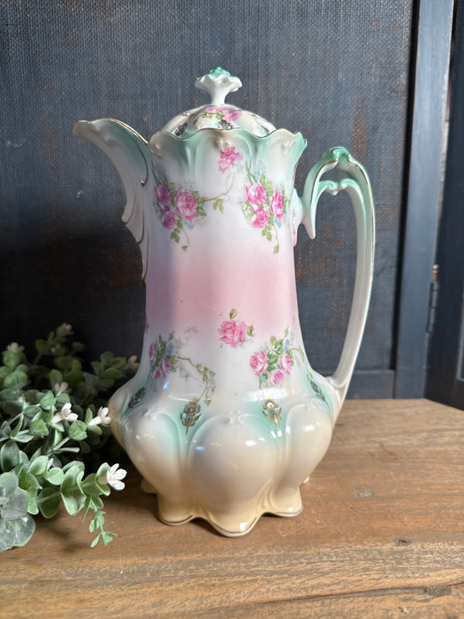 Antique Chocolate Pot by Imperial Vienna Austria | Sunning Pink & Green Vintage China