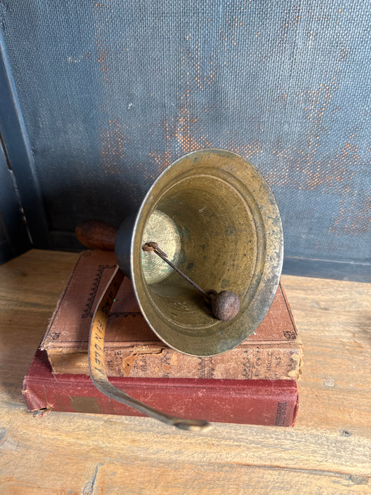 Antique School Bell | 8” Brass and Wood | very loud!