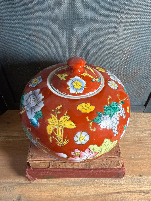 Vintage China Blue Red Chinoiserie Ginger Jar