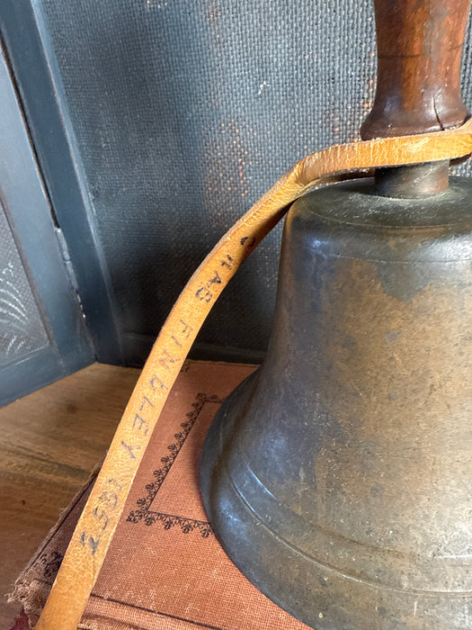 Antique School Bell | 8” Brass and Wood | very loud!