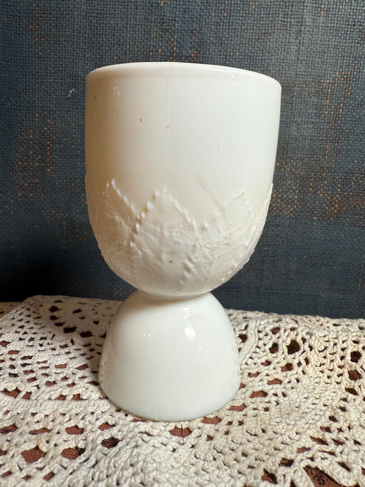 Rare Milk Glass Egg Cup with Leaf Pattern