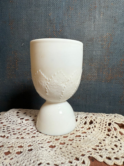 Rare Milk Glass Egg Cup with Leaf Pattern