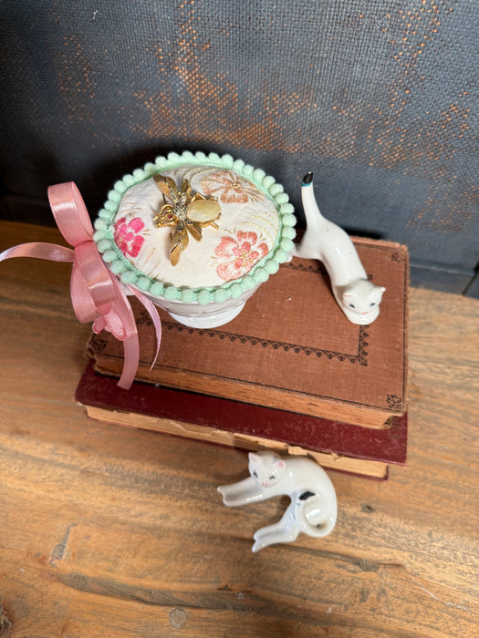 Lavender Infused Vintage Teacup Pincushion using Vintage Linens