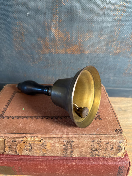 Vintage Brass School Bell | Painted Turned Handle