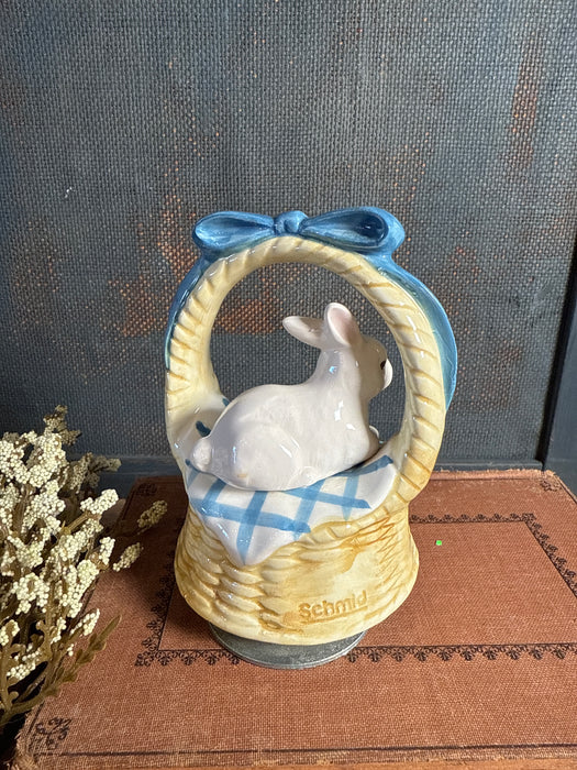 Vintage Schmid Bunnies in Basket Music Box figurine 1985 Talk to the Animals