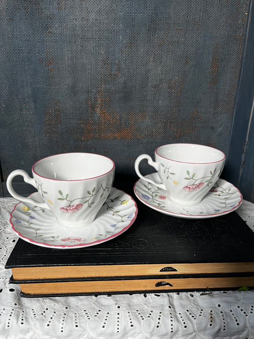 Summer Chintz Set of 2 Teacups & Saucers | Vintage Johnson Brothers | Fine English Tableware