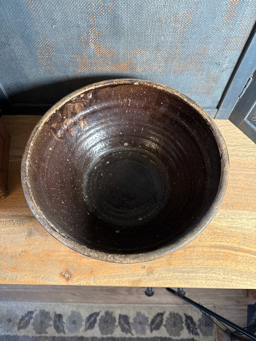 Antique Stoneware Primitive Mixing Bowl with Salt Glaze finish