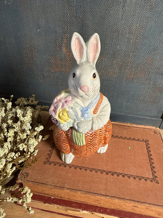 Vintage Fitz And Floyd Rabbit Trinket Box | Boy Bunny with Flowers