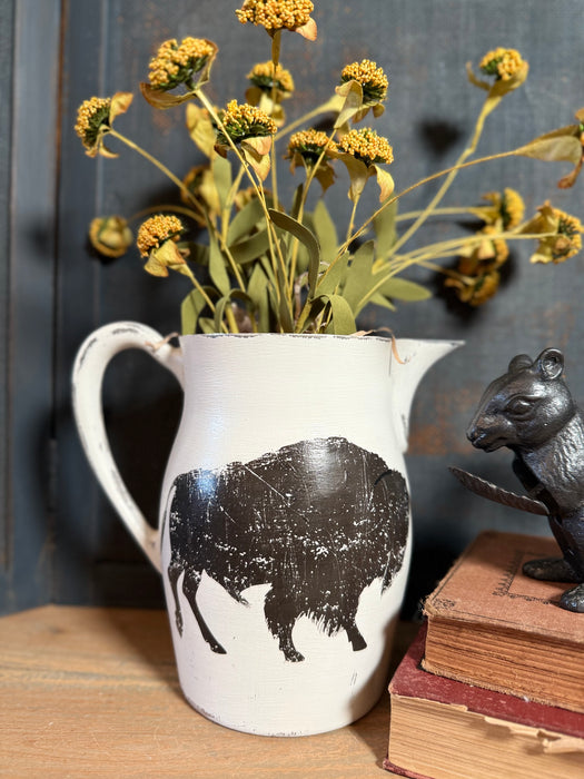 Hand Painted Silver Plated Buffalo Pitcher with Yellow Flowers