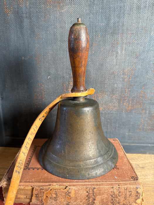 Antique School Bell | 8” Brass and Wood | very loud!