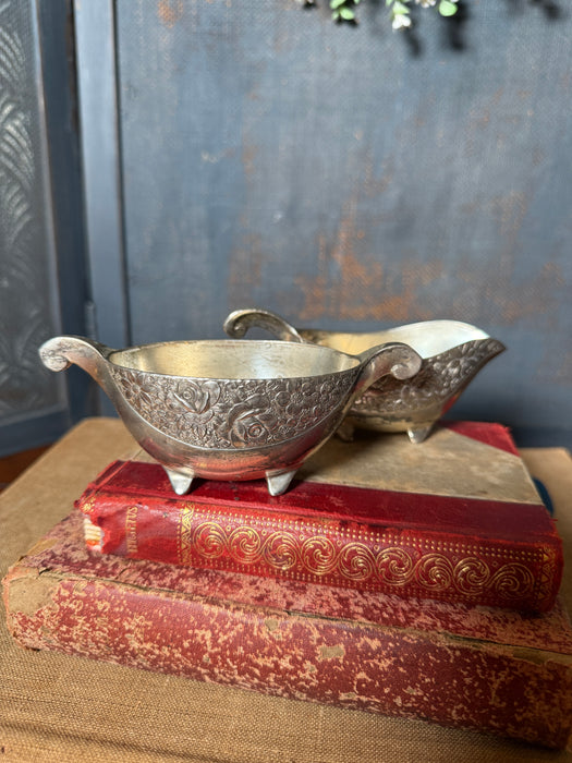 Antique Silver Plated Sugar & Creamer Set