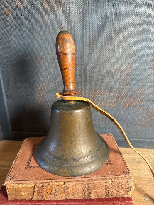 Antique School Bell | 8” Brass and Wood | very loud!