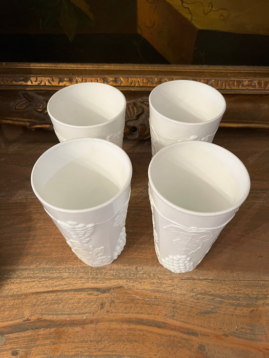 Vintage Milk Glass Tumblers | Set of 4 | Harvest Grape pattern