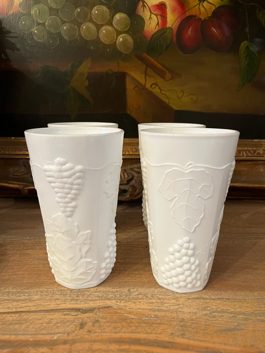 Vintage Milk Glass Tumblers | Set of 4 | Harvest Grape pattern