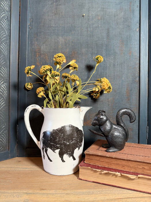 Hand Painted Silver Plated Buffalo Pitcher with Yellow Flowers