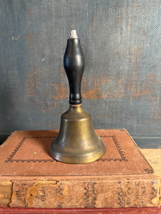 Vintage Brass School Bell | Painted Turned Handle