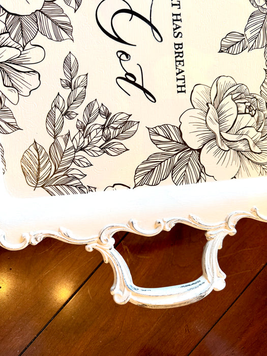 Hand Painted Silver Plated Footed Tray  with Black & White IOD & Prima Transfers | DIY Paint’s White Swan