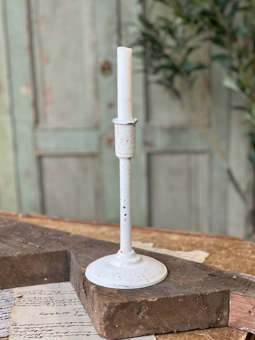 Fable Taper Holder | 9" White Metal Candle Stand