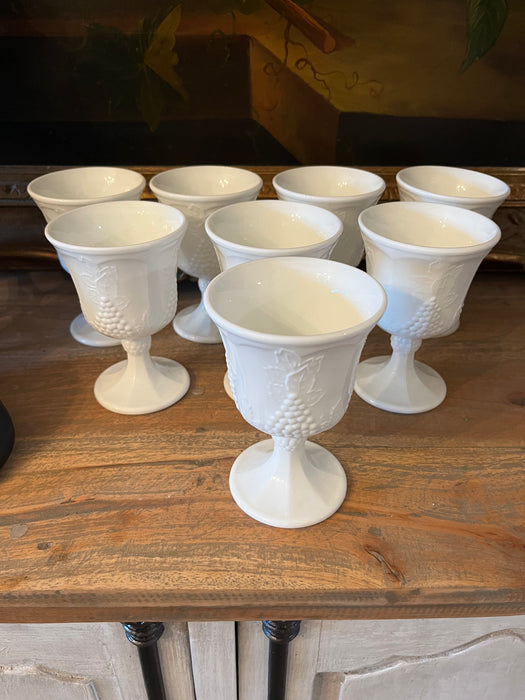 Vintage Milk Glass Goblets | Harvest Grapes | set of 4