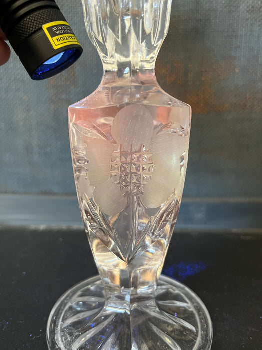 Bohemia Glass 7” Taper Candle Holder | Cadmium Uranium | It glows Pink under black light!