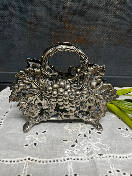 Vintage Godinger Napkin Holder, Silverplate with grapes and leafs, for napkins, letters,  vintage table decor