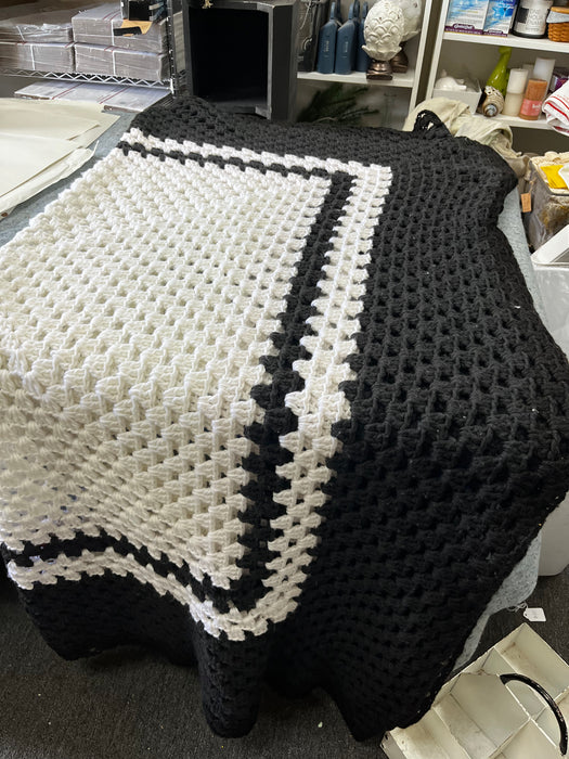 Black & White Handmade Afghan | Crocheted Throw Blanket 60” square