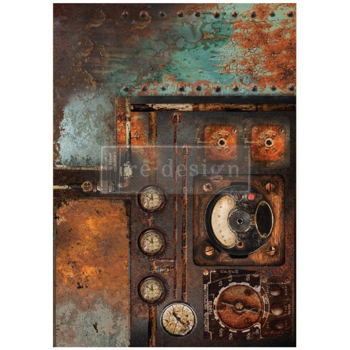 Aged Machinery Elegance | A1 Decoupage Fiber Paper | Redesign with Prima