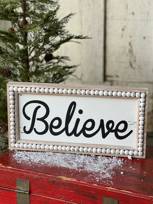 Beaded Believe Sign | 15.75" | Christmas & Holiday Farmhouse Decor